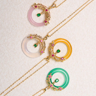 Buddha Gift Green Chalcedony Peace Buckle Design Strength Necklace Pendant