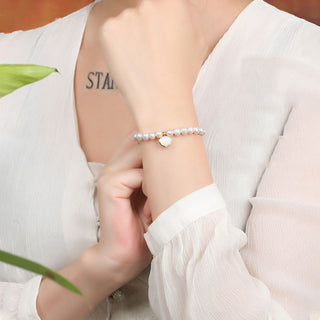 Buddha Gift 14K Gold Plated Natural Pearl Crystal Shell Charm Bead Bracelet