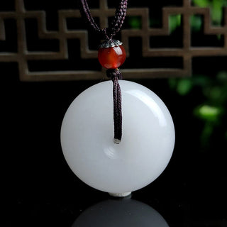 Buddha Gift Round Hetian White Jade Peace Buckle Blessing Necklace Pendant