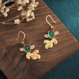 Buddha Gift FengShui Jade Koi Fortune Earrings