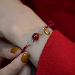 Buddha Gift Cinnabar Jade Lotus Calm Red String Weave Bracelet