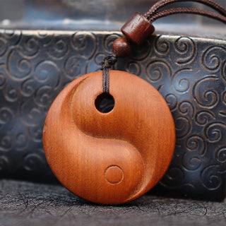 Buddha Gift Lightning Struck Jujube Wood Yin Yang Luck Protection Necklace Pendant