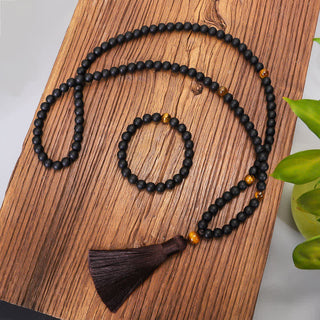 Buddha Gift 108 Mala Beads Frosted Stone Tiger Eye Balance Bracelet Necklace Pendant