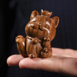 Buddha Gift Mini Green Sandalwood Ingot Lucky Cat Carved Peace Desk Decorations