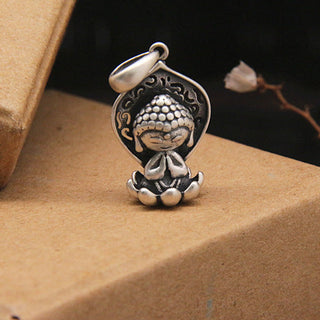 Buddha Gift 999 Sterling Silver Meditation Buddha Lotus Serenity Necklace Pendant