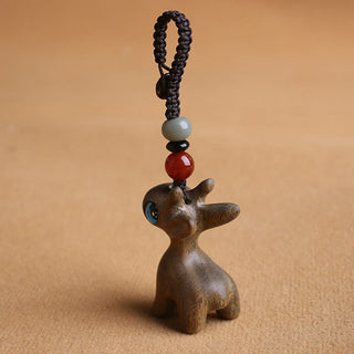 Buddha Gift Sandalwood Small Leaf Red Sandalwood Ebony Wood Green Sandalwood Lucky Mini Deer Carved Protection Key Chain Phone Hanging Decoration