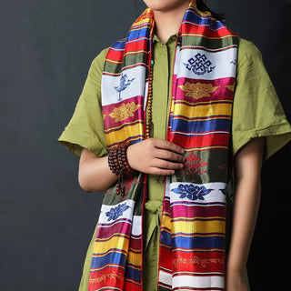 Buddha Gift Tibetan Lucky Blessing Multicolored Lotus Mantra Jacquard Khata Decoration