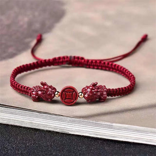 Buddha Gift Cinnabar PiXiu Blessing Copper Coin Peace Buckle Red String Bracelet
