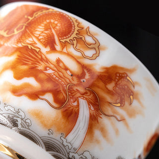 Buddha Gift Dragon Phoenix Crane Sun Ocean Waves Gilt Ceramic Teacup Kung Fu Tea Cup 170ml