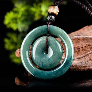 Buddha Gift Natural Round Jade Peace Buckle Luck Prosperity Necklace Pendant