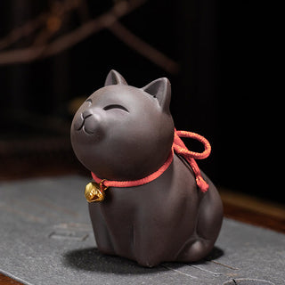 Buddha Gift Mini Lovely Cat Tea Pet Purple Clay Figurine Desk Decoration