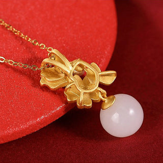 Buddha Gift White Jade 925 Sterling Silver Pearl Flower Blessing Necklace Pendant Ring Earrings