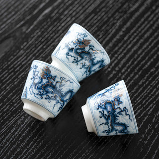 Buddha Gift Small Blue And White Dragon Pattern Ceramic Teacup Kung Fu Tea Cups 45ml