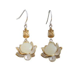 Buddha Gift White Jade Protection Harmony Drop Earrings