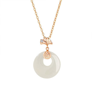 Buddha Gift 925 Sterling Silver Ginkgo Leaf Butterfly Rose Chalcedony Hetian Jade Peace Buckle Fu Character Harmony Necklace Pendant