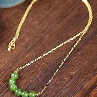 Buddha Gift 14k Gold Plated Hetian Cyan Jade Beaded Luck Necklace Pendant