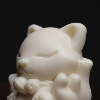 Buddha Gift Mini Nine Tailed Fox Ivory Fruit Sandalwood Green Sandalwood Blessing Decoration