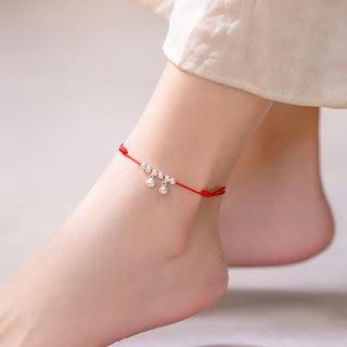 Buddha Gift 925 Sterling Silver Red String Braid Bell Charm Anklet