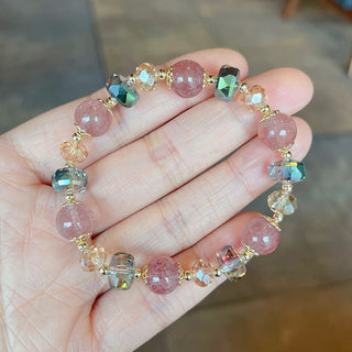 Buddha Gift Natural Strawberry Quartz Colorful Crystal Positive Bracelet