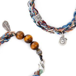 Buddha Gift 925 Sterling Silver Tiger's Eye Colorful Cotton Rope Handmade Willpower Bracelet