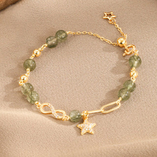 Buddha Gift 14K Gold Green Rutilated Quartz Möbius Loop Eternal Love Star Protection Bracelet