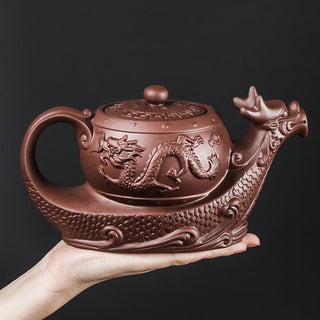 Buddha Gift Vintage Dragon Auspicious Clouds Purple Clay Ceramic Teapot