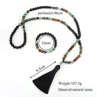 Buddha Gift 108 Mala Beads Natural Stone Tiger Eye Turquoise Protection Strength Bracelet Necklace