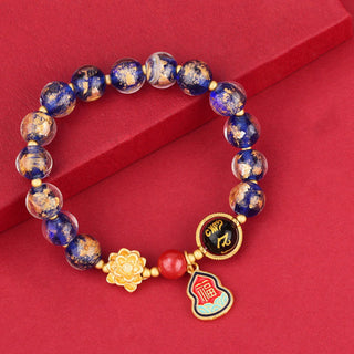 Buddha Gift Tibet Om Mani Padme Hum Fu Character Gourd Charm Lotus Liuli Glass Bead Luck Bracelet