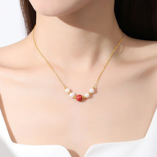 Buddha Gift 925 Sterling Silver Pearl Cinnabar Sincerity Healing Bead Chain Necklace Pendant