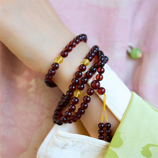 Buddha Gift Natural 108 Mala Beads Amber Clear Anxiety Bracelet