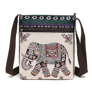 Buddha Gift Elephant Butterfly Embroidered Canvas Tote Bag Shoulder Bag Crossbody Bag