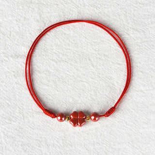 Buddha Gift Four Leaf Clover Cinnabar Blessing Calm String Bracelet Anklet