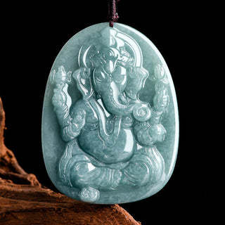 Buddha Gift Natural Jade Ganesh Ganpati Elephant Protection Amulet Necklace Pendant