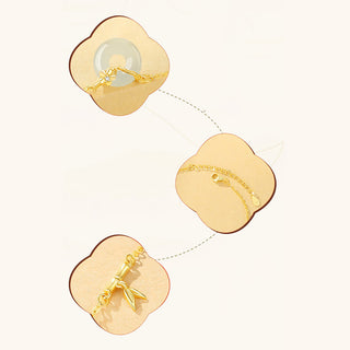 Buddha Gift 925 Sterling Silver Hetian Jade Chalcedony Peace Buckle Bamboo Leaf Prosperity Chain Bracelet