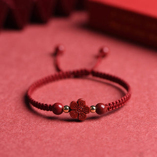 Buddha Gift Four Leaf Clover Five-petal Flower Cinnabar Blessing Red String Bracelet