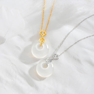 Buddha Gift 925 Sterling Silver White Agate Fu Character Happiness Luck Necklace Pendant