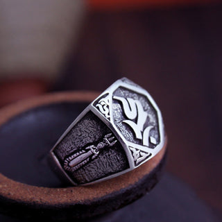Buddha Gift 925 Sterling Silver Sanskrit Design Carved Protection Adjustable Ring