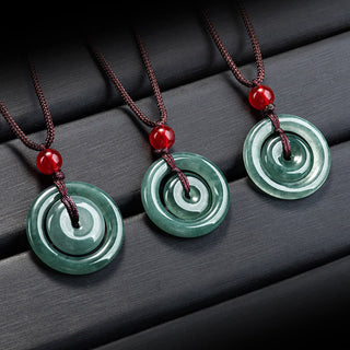 Buddha Gift Green Jade Double Peace Buckle Abundance Necklace Pendant
