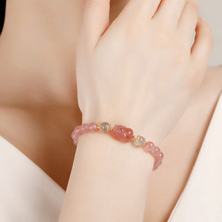 Buddha Gift Aquamarine Strawberry Quartz Amethyst Moonstone PiXiu Healing Bracelet