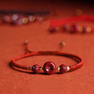 Buddha Gift Handmade Cinnabar Peace Buckle Lotus Calm Blessing Braided Rope Bracelet