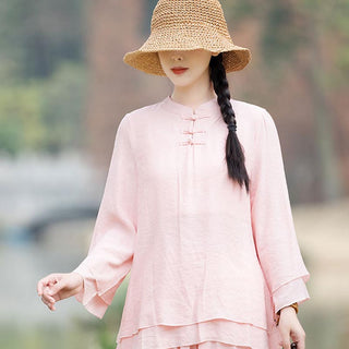 Buddha Gift 2Pcs Plain Design Top Pants Meditation Yoga Zen Tai Chi Cotton Linen Clothing Women's Set