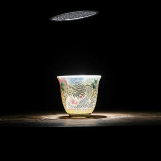 Buddha Gift Dragon Phoenix Flowers Ceramic Teacup Kung Fu Tea Cup 50ml