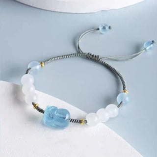 Buddha Gift Natural Aquamarine PiXiu Hetian White Jade Healing Bracelet