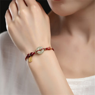 Buddha Gift 925 Sterling Silver Koi Fish Hetian Jade Peace Buckle Luck Bracelet