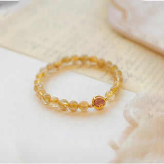 Buddha Gift Golden Rutilated Quartz Strawberry Quartz Star Protection Bracelet