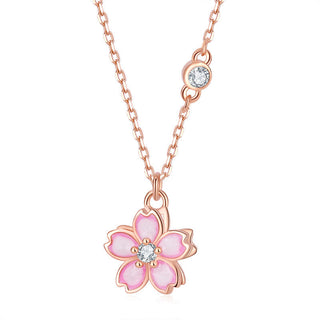 Buddha Gift 925 Sterling Silver Cherry Blossom Flower Rotatable Protection Necklace Pendant