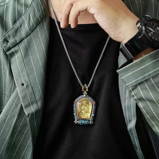 Buddha Gift Tibet Chinese Zodiac Natal Buddha Thangka Prosperity Rotatable Dzi Bead Necklace Pendant