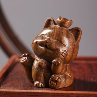 Buddha Gift Mini Green Sandalwood Ingot Lucky Cat Carved Peace Desk Decorations