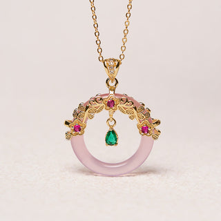 Buddha Gift Green Chalcedony Peace Buckle Design Strength Necklace Pendant