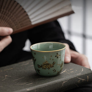 Buddha Gift Butterfly Flower Lotus Koi Fish Plum Blossom Ceramic Teacup Kung Fu Tea Cup 100ml